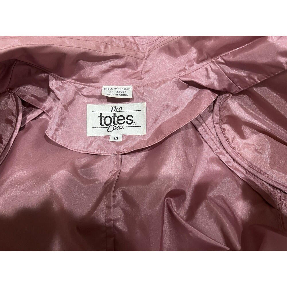 Vintage The Totes Coat Nylon Raincoat Windbreaker Size 12 Dusty Rose Pockets - Picture 3 of 8